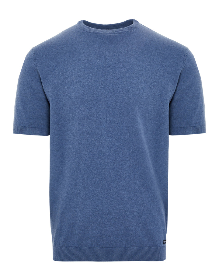 Denim Blue Round Neck Knitted T-Shirt