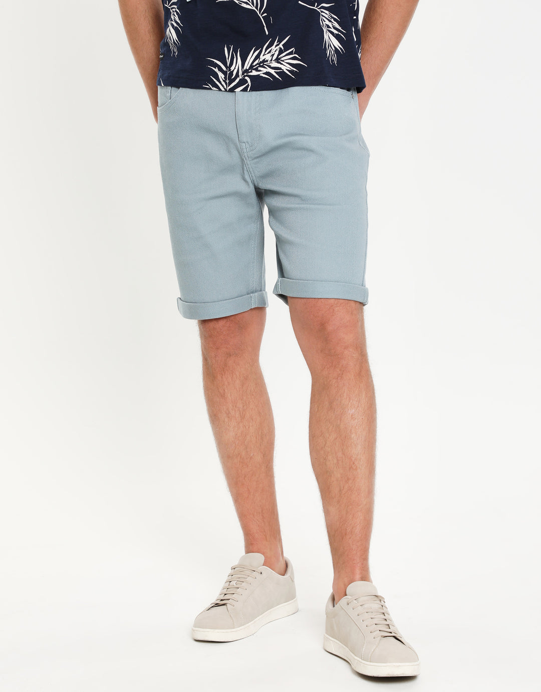 Duck Egg Blue Stretch Cotton Twill Chino Shorts