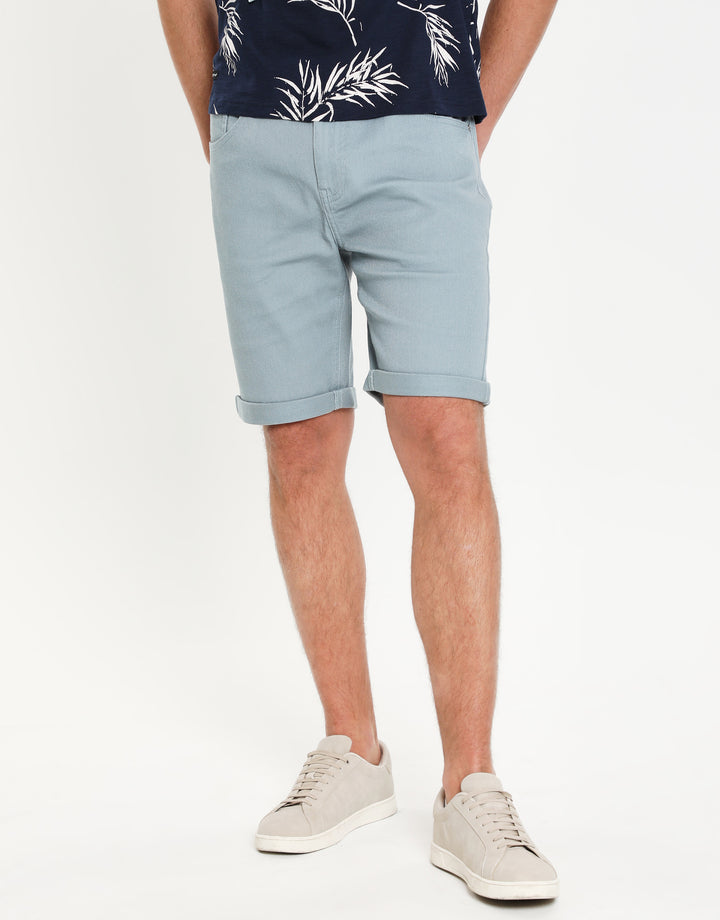 Duck Egg Blue Stretch Cotton Twill Chino Shorts