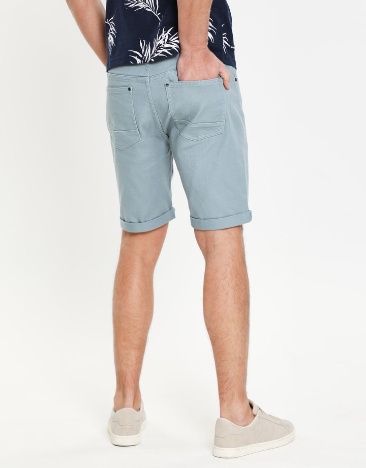 Duck Egg Blue Stretch Cotton Twill Chino Shorts
