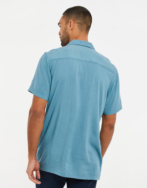 Men's Duck Egg Blue Colourblock Striped Short Sleeve Shirt – Threadbare