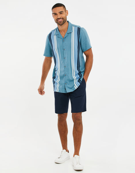 Men's Duck Egg Blue Colourblock Striped Short Sleeve Shirt – Threadbare