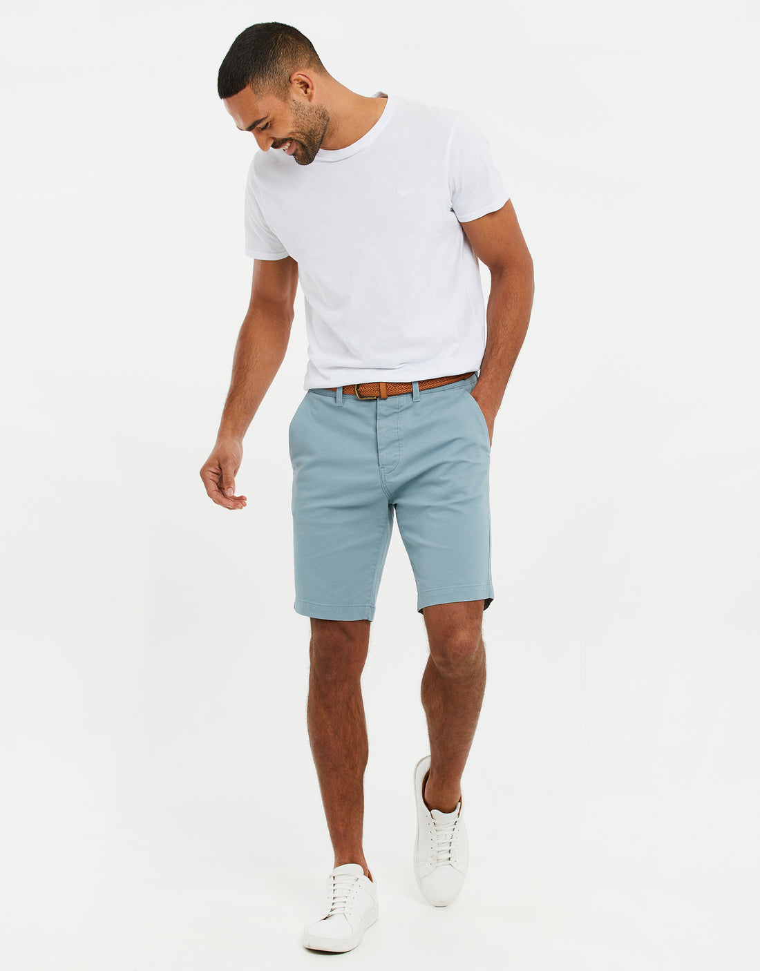 Men's Duck Egg Blue Cotton Casual Woven Belted Chino Shorts – Threadbare