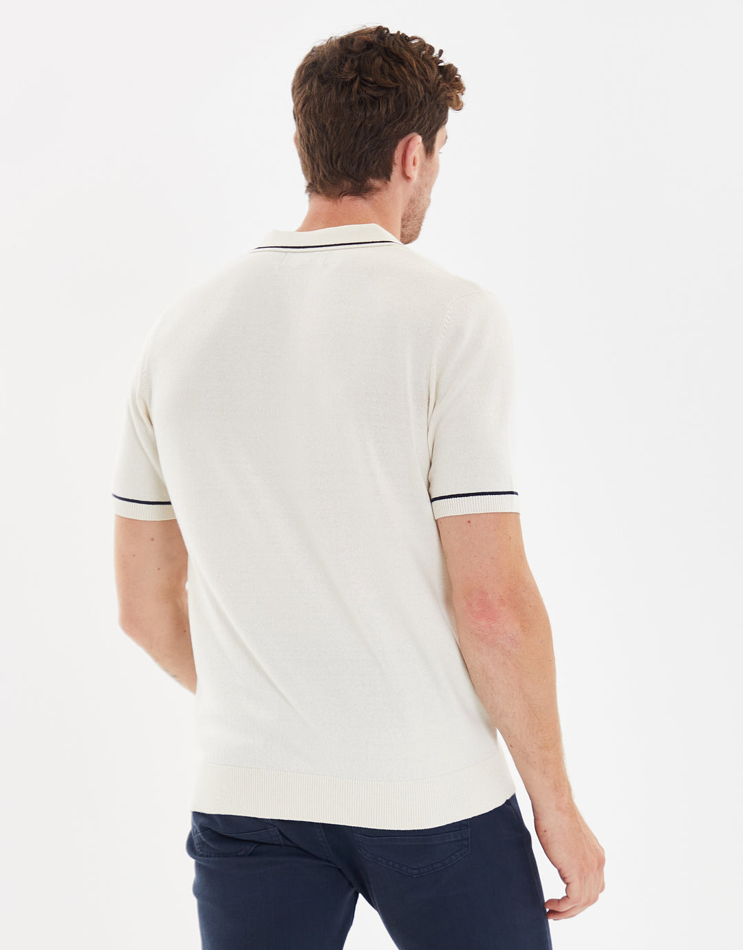 Ecru Tipping Button Collar Knitted Polo