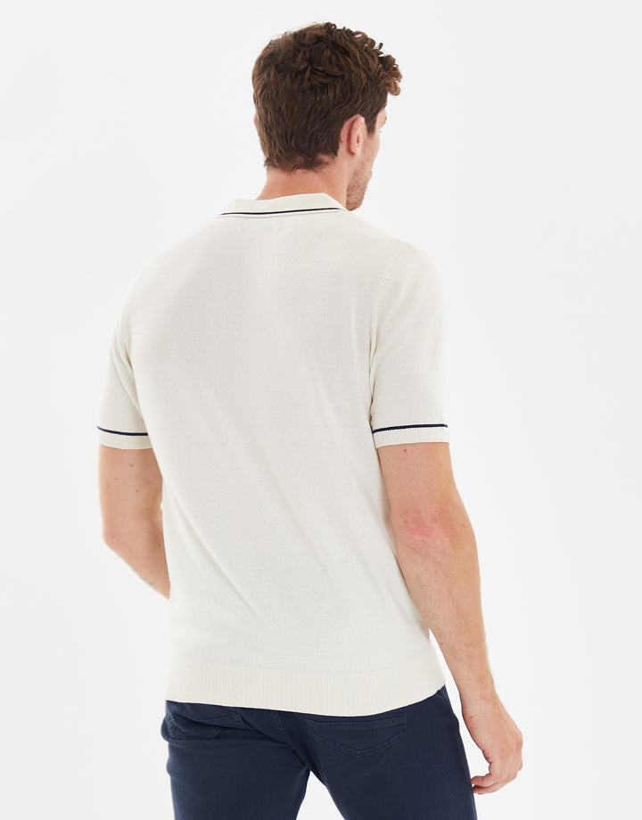 Ecru Tipping Button Collar Knitted Polo