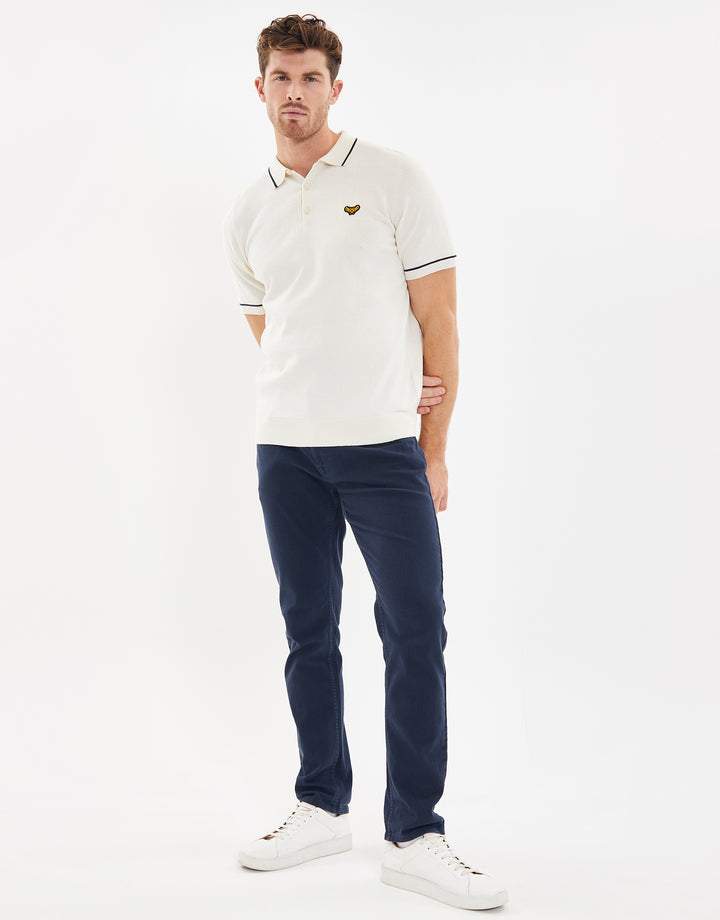 Ecru Tipping Button Collar Knitted Polo
