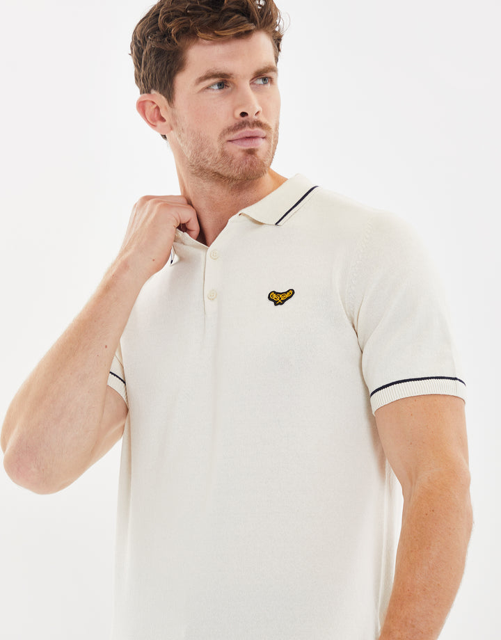 Ecru Tipping Button Collar Knitted Polo