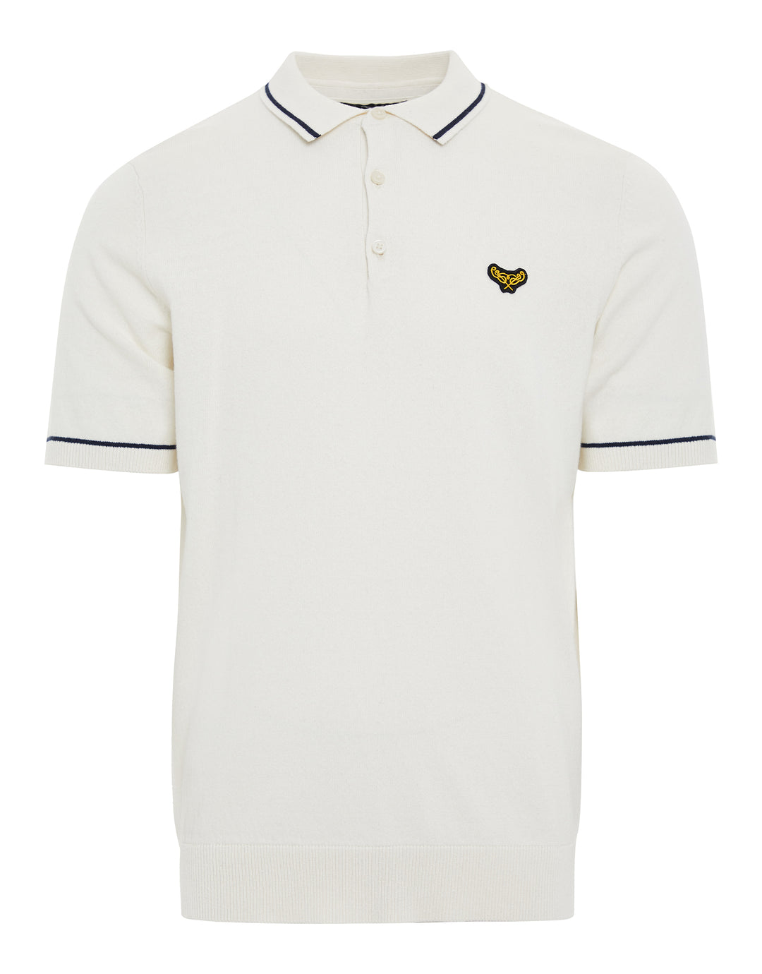 Ecru Tipping Button Collar Knitted Polo
