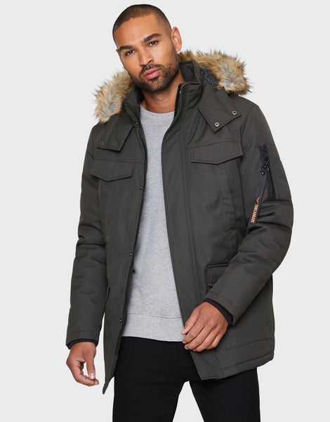 Men's Khaki Green Padded Hooded Parka Jacket – Threadbare