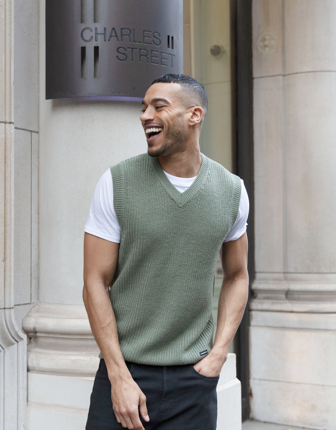 Green Ribbed Knitted Vest