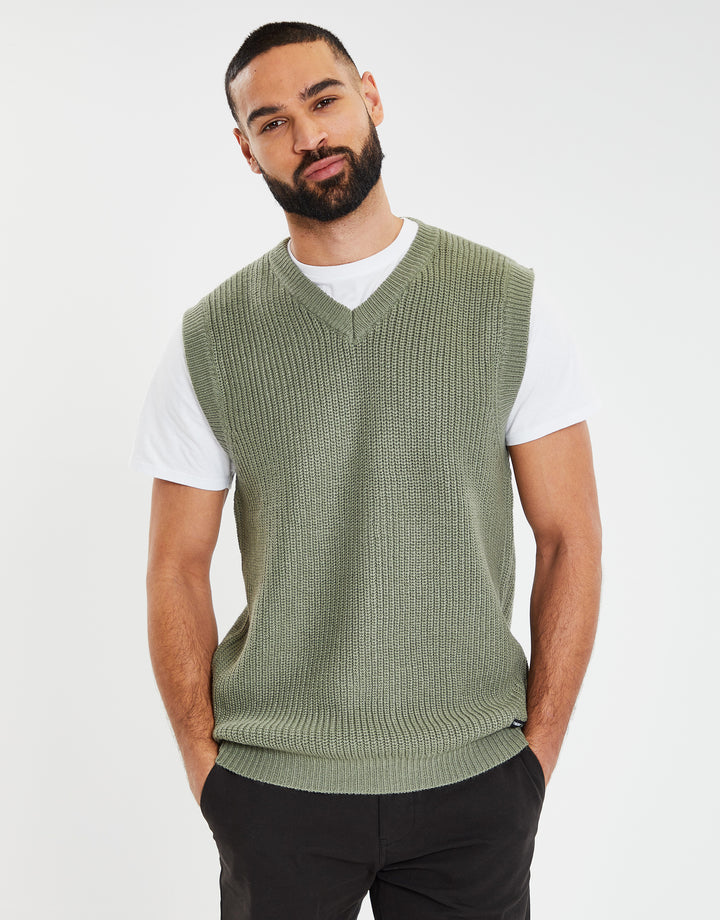 Green Ribbed Knitted Vest