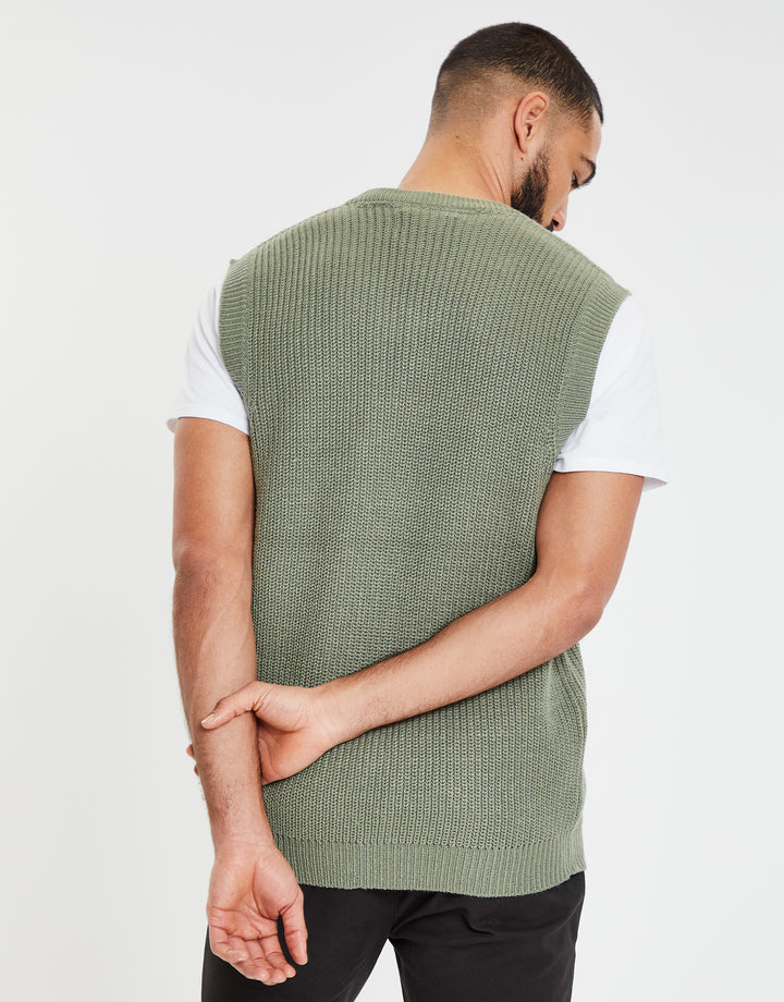 Green Ribbed Knitted Vest
