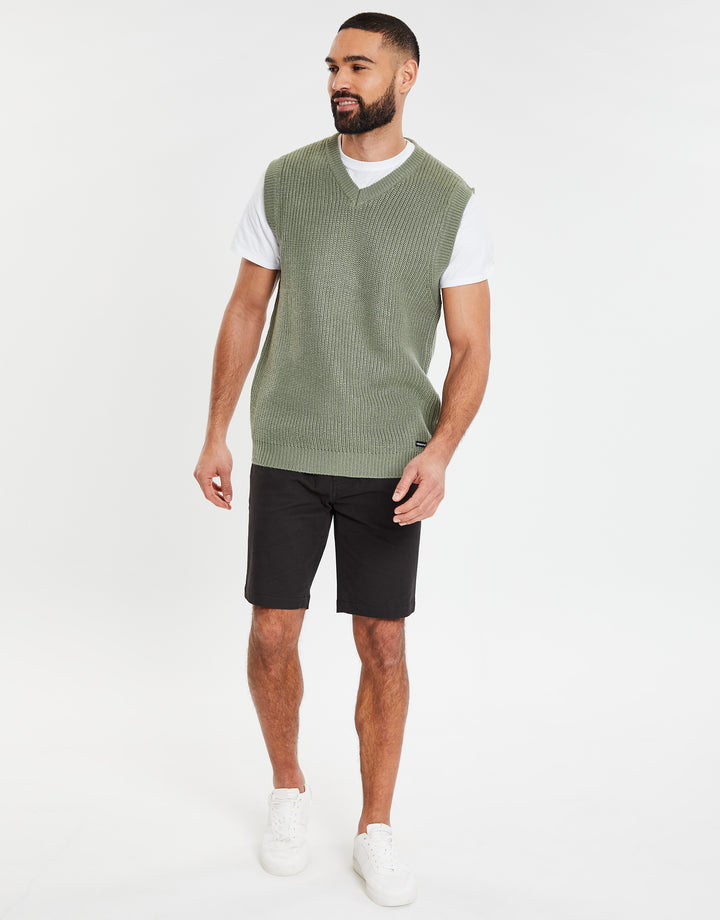 Green Ribbed Knitted Vest
