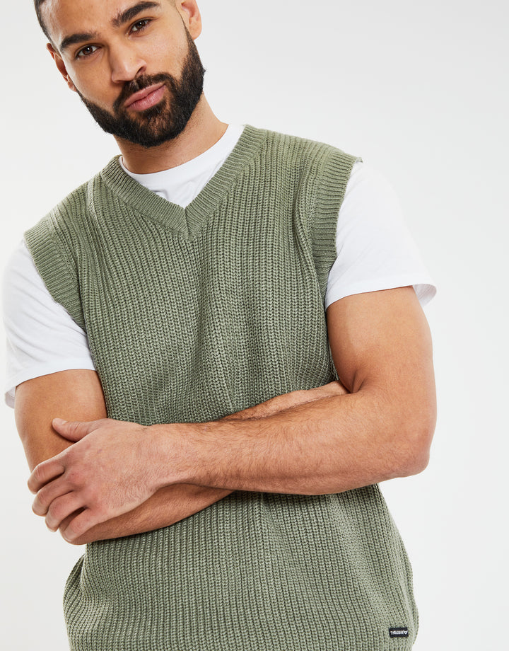 Green Ribbed Knitted Vest