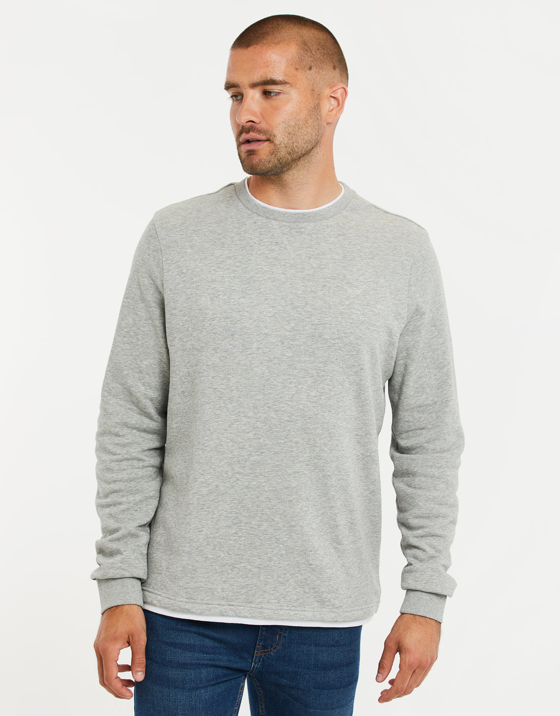 Men's Grey Marl Crew Neck Mock T-Shirt Fleece Sweatshirt – Threadbare