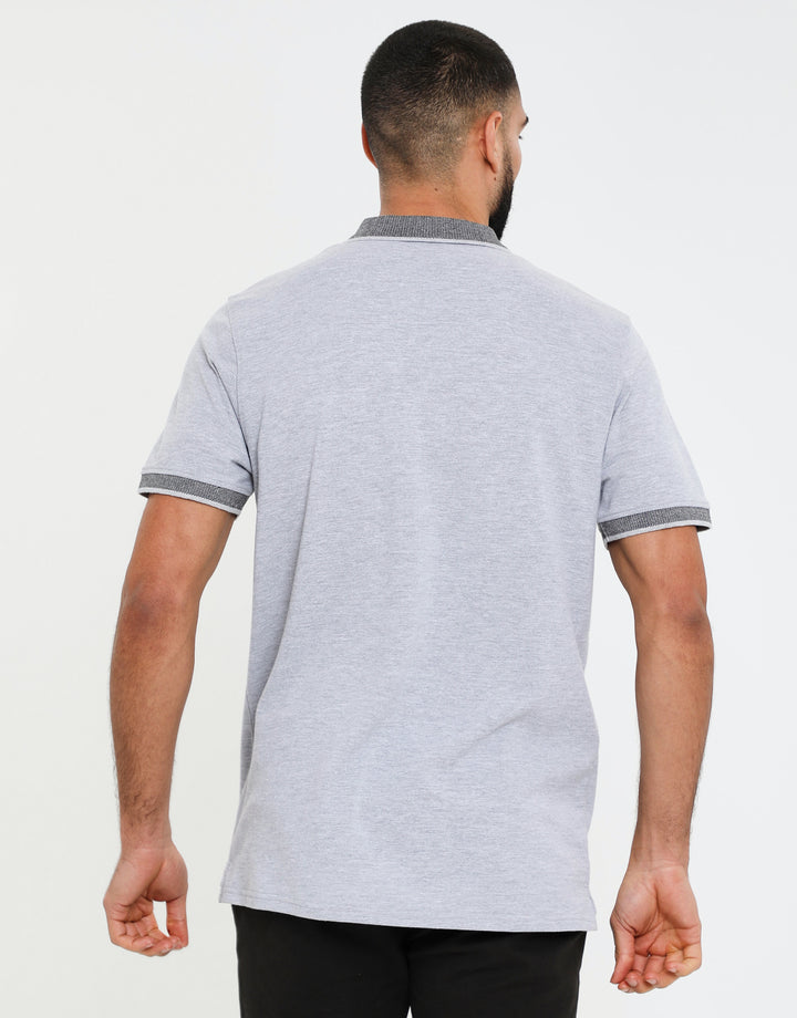 Grey Marl Jetted Pocket Rib Collar Polo Shirt