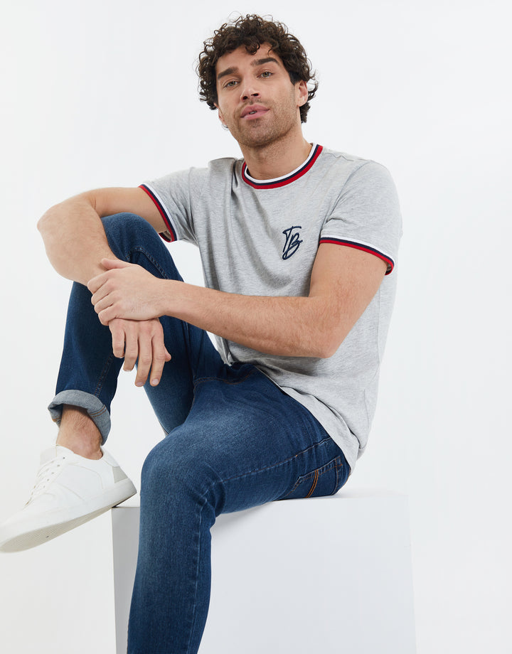 Grey Marl Mock Collar Logo T-Shirt