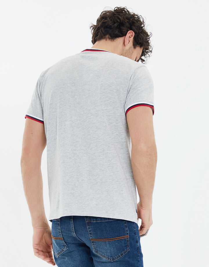 Grey Marl Mock Collar Logo T-Shirt
