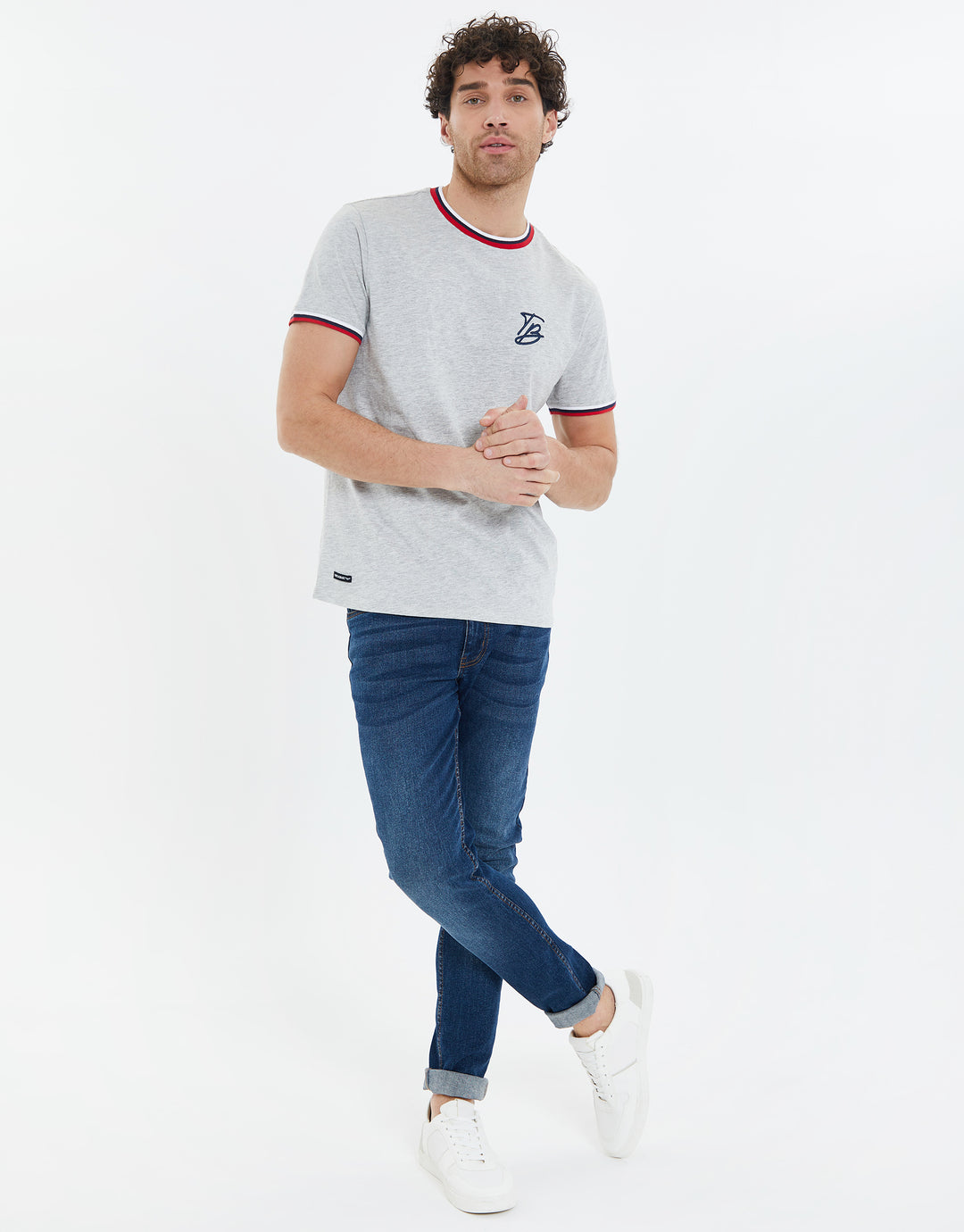 Grey Marl Mock Collar Logo T-Shirt