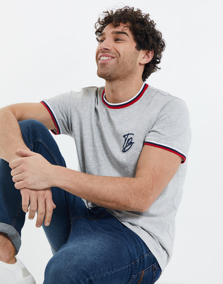 Grey Marl Mock Collar Logo T-Shirt