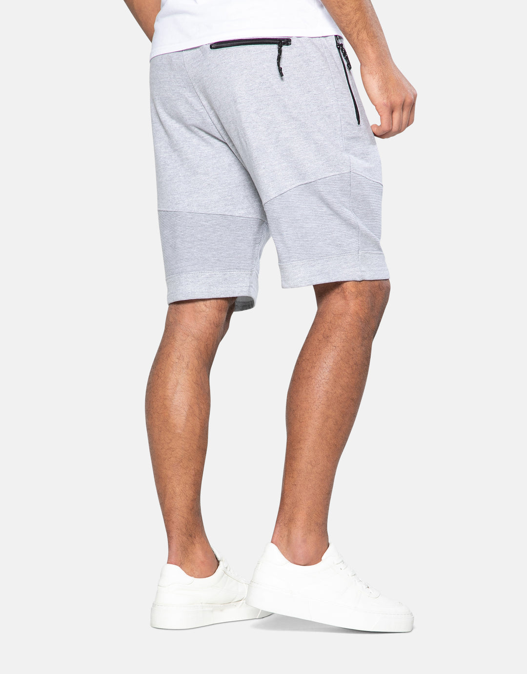Light Grey Ribbed Panel Fleece Shorts