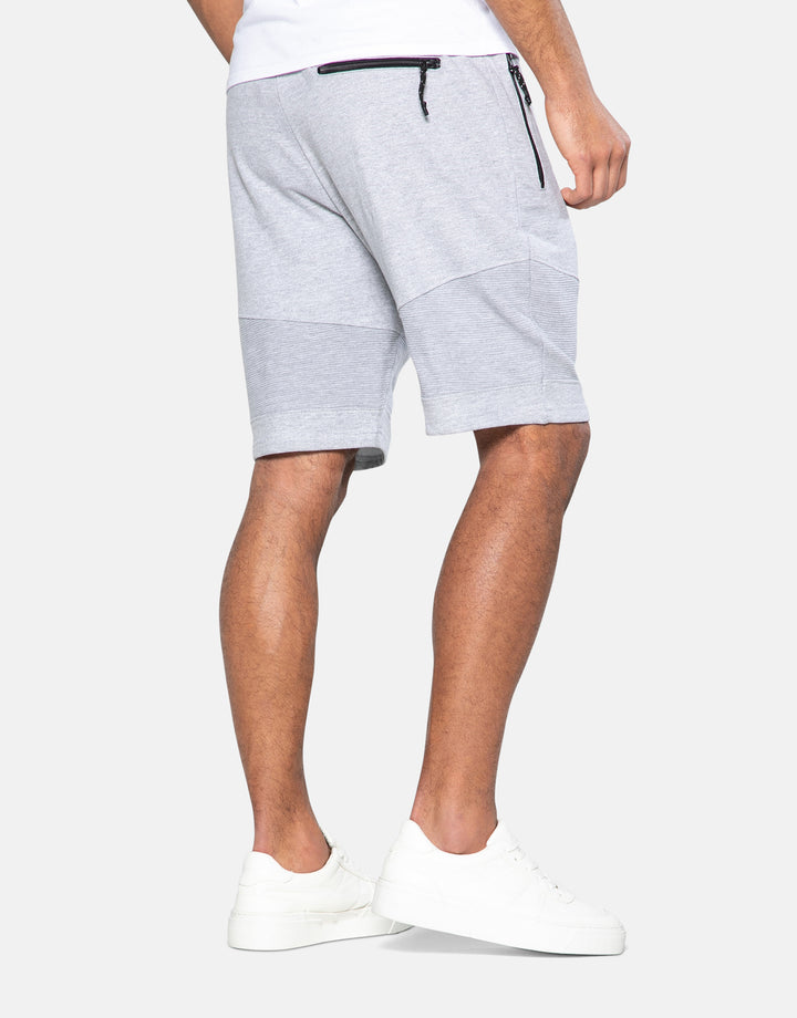 Light Grey Ribbed Panel Fleece Shorts