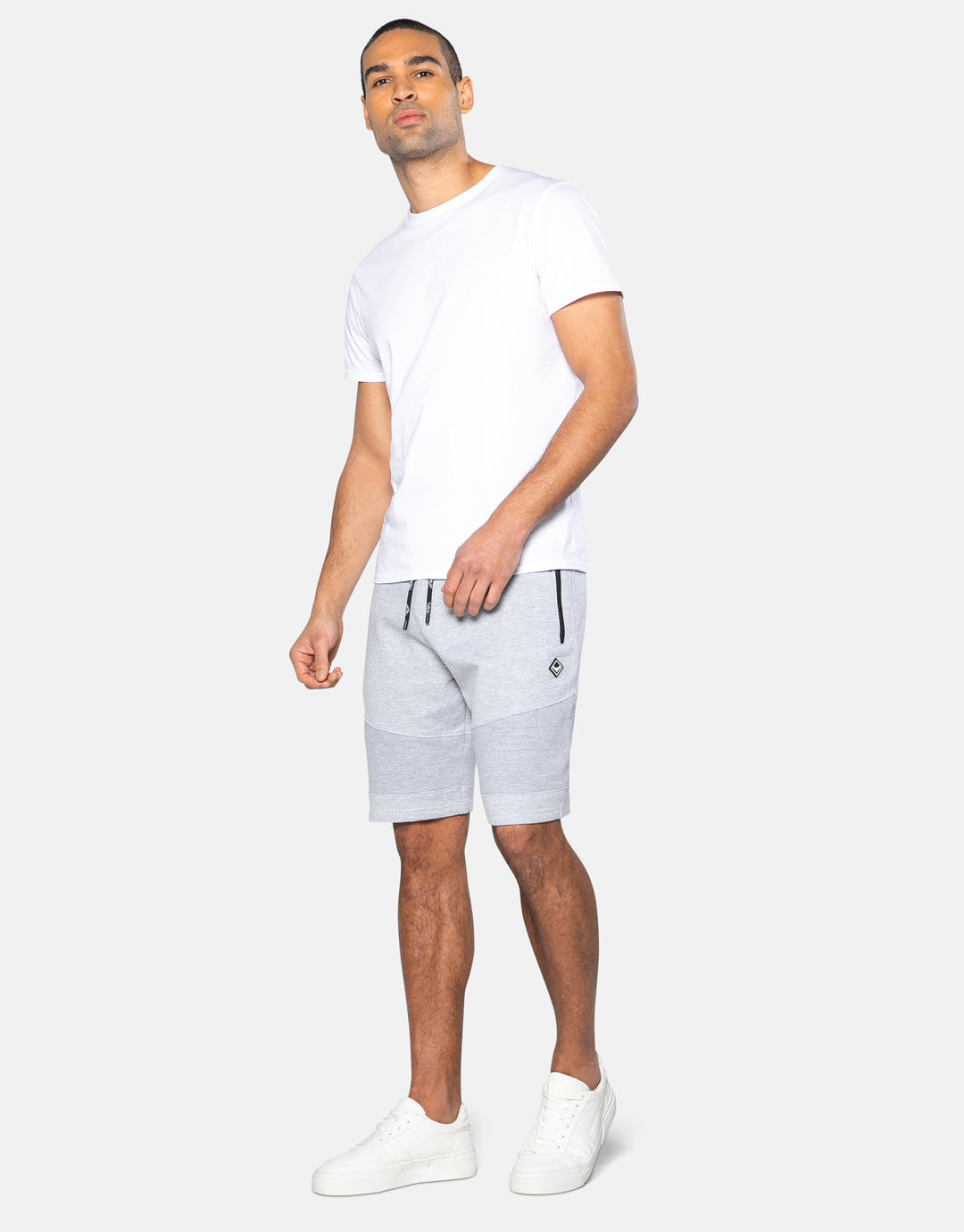 Light Grey Ribbed Panel Fleece Shorts