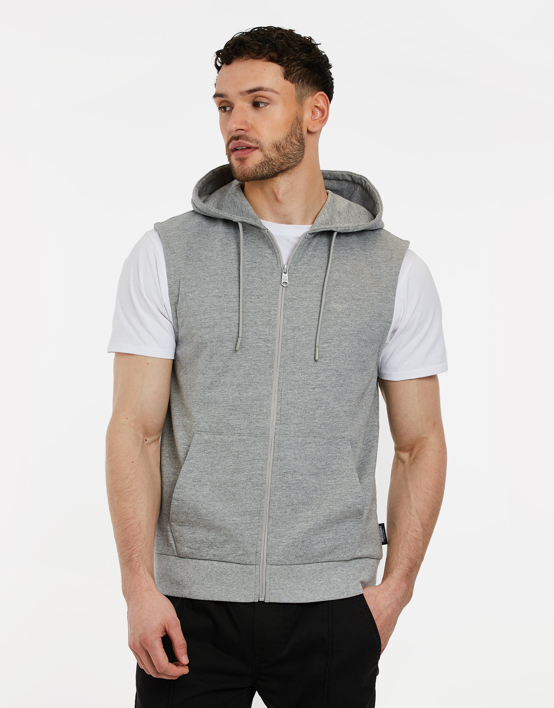 Mens sleeveless zip on sale hoodie