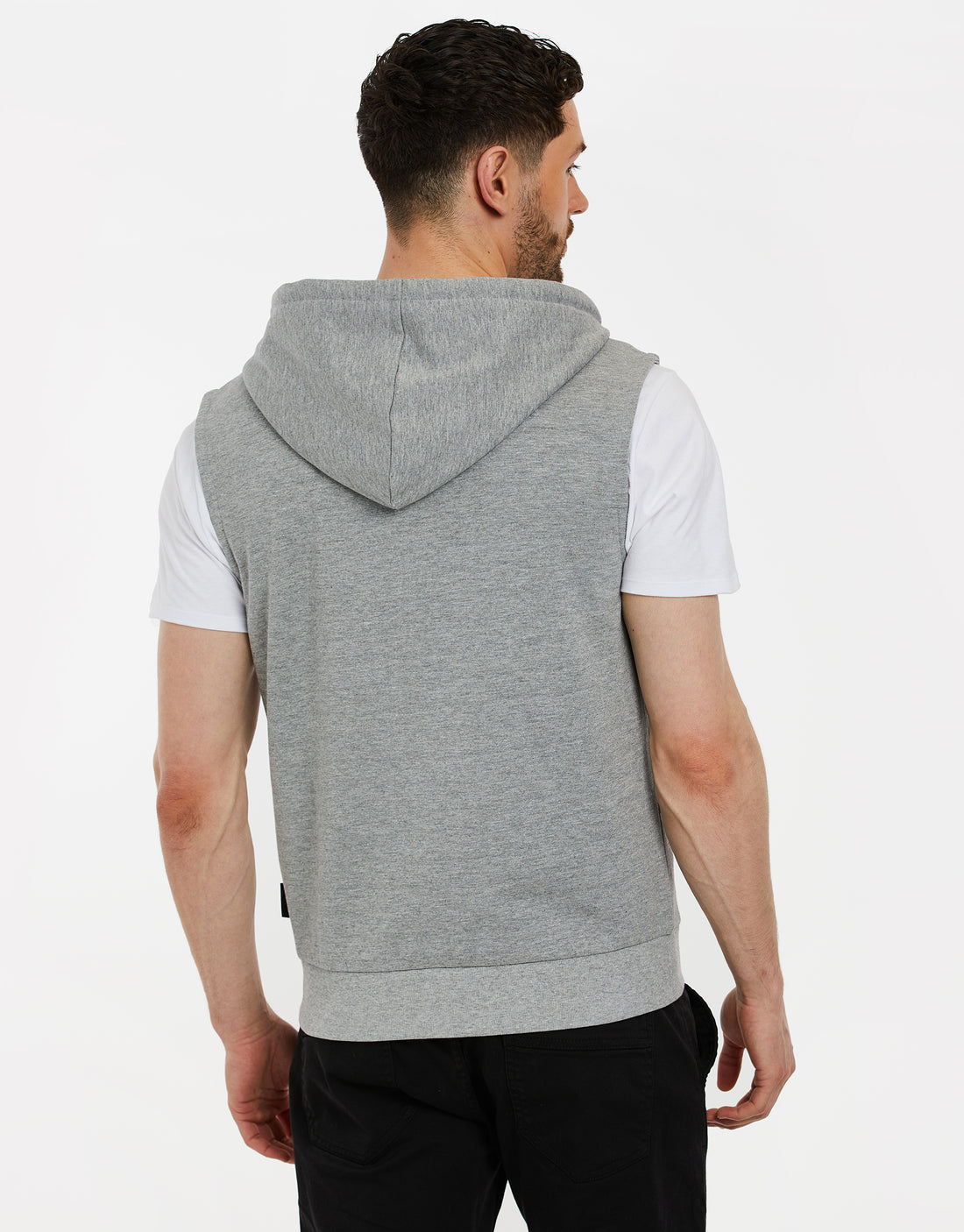 Mens Grey Sleeveless Zip Through Fleece Hoodie Threadbare 0368