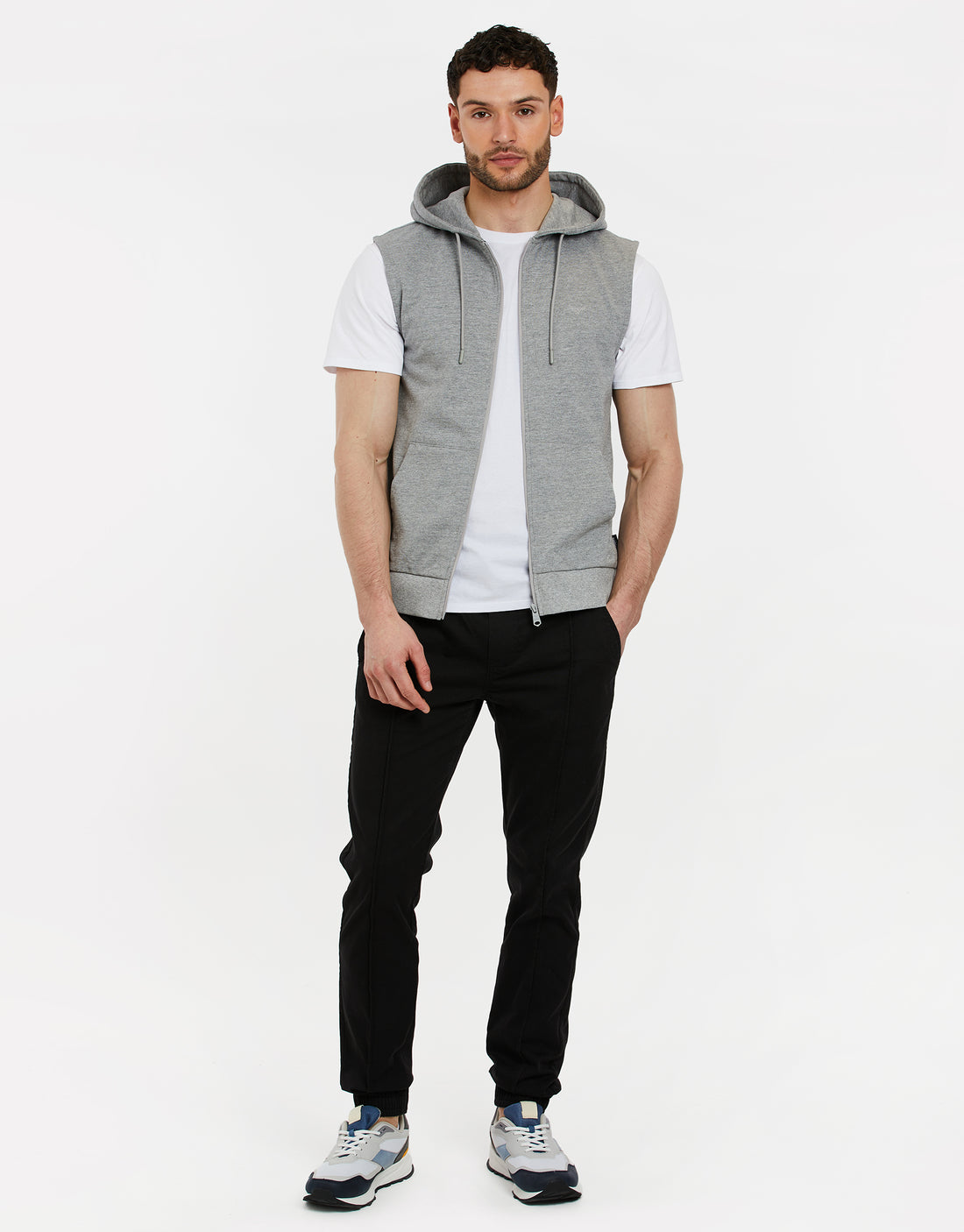 Mens Grey Sleeveless Zip Through Fleece Hoodie Threadbare 1696