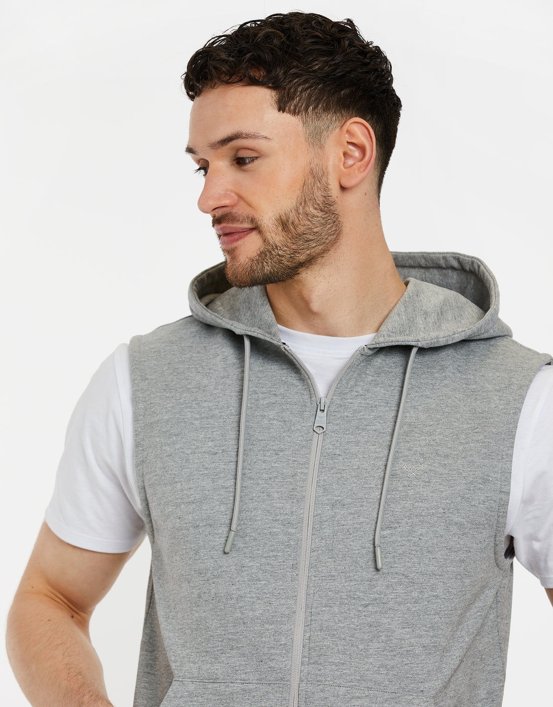 Mens Grey Sleeveless Zip Through Fleece Hoodie Threadbare 4805