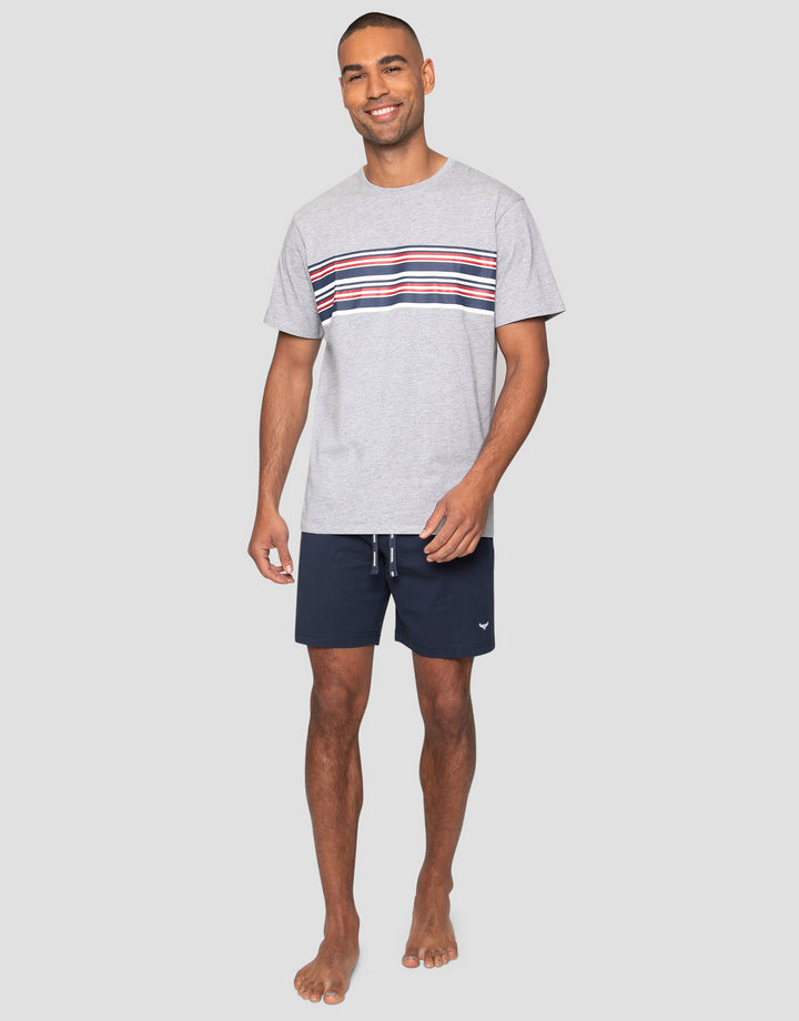 Grey Striped Jersey Short Pyjamas (2-Piece Set)
