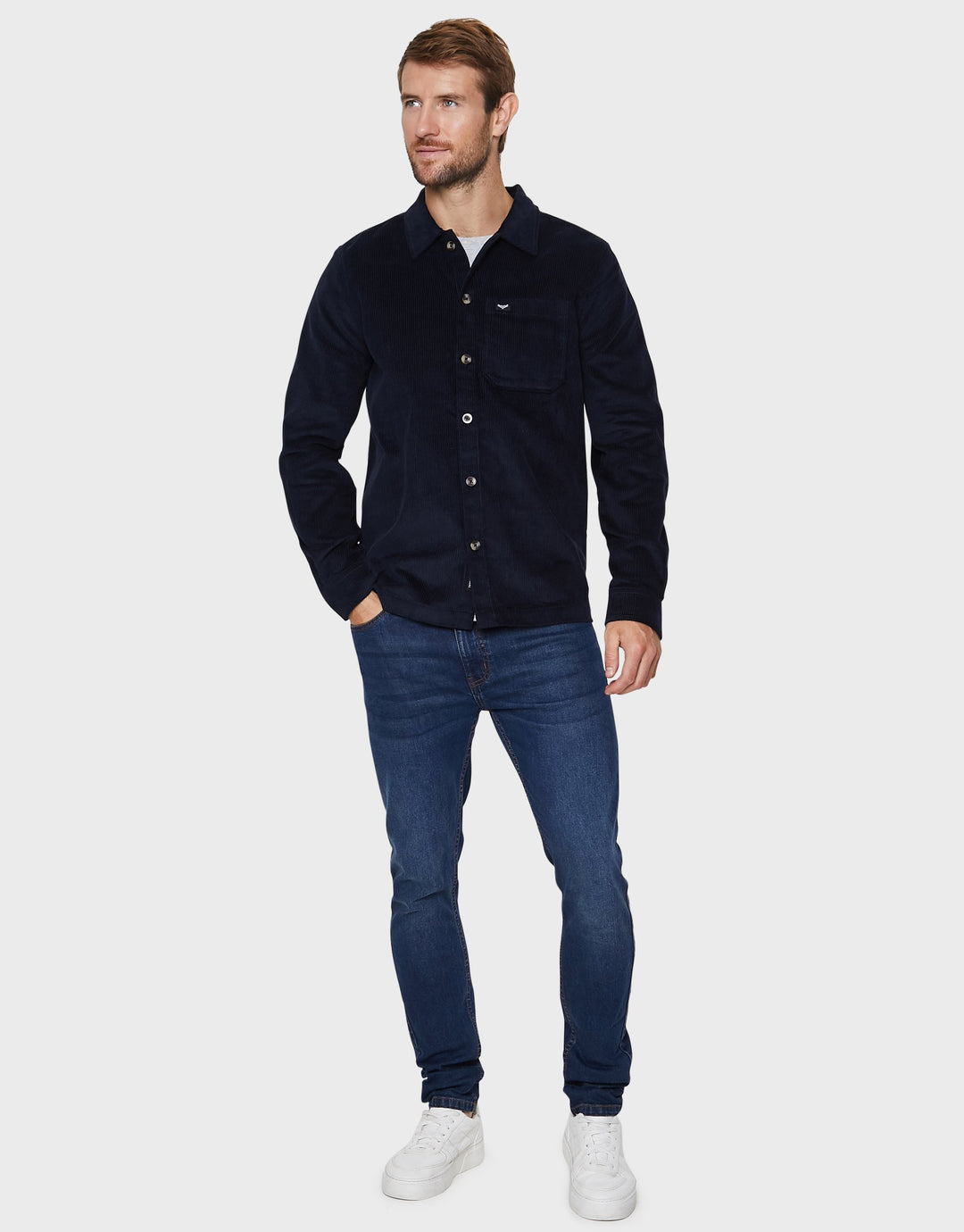Iron Navy Plain Cord Casual Shirts