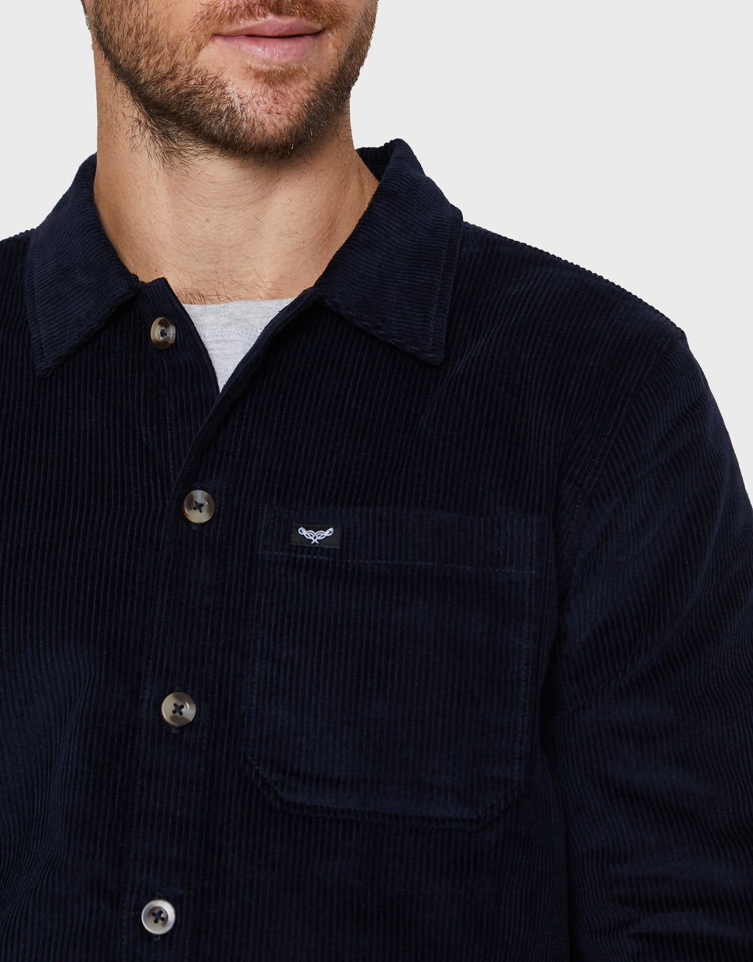 Iron Navy Plain Cord Casual Shirts