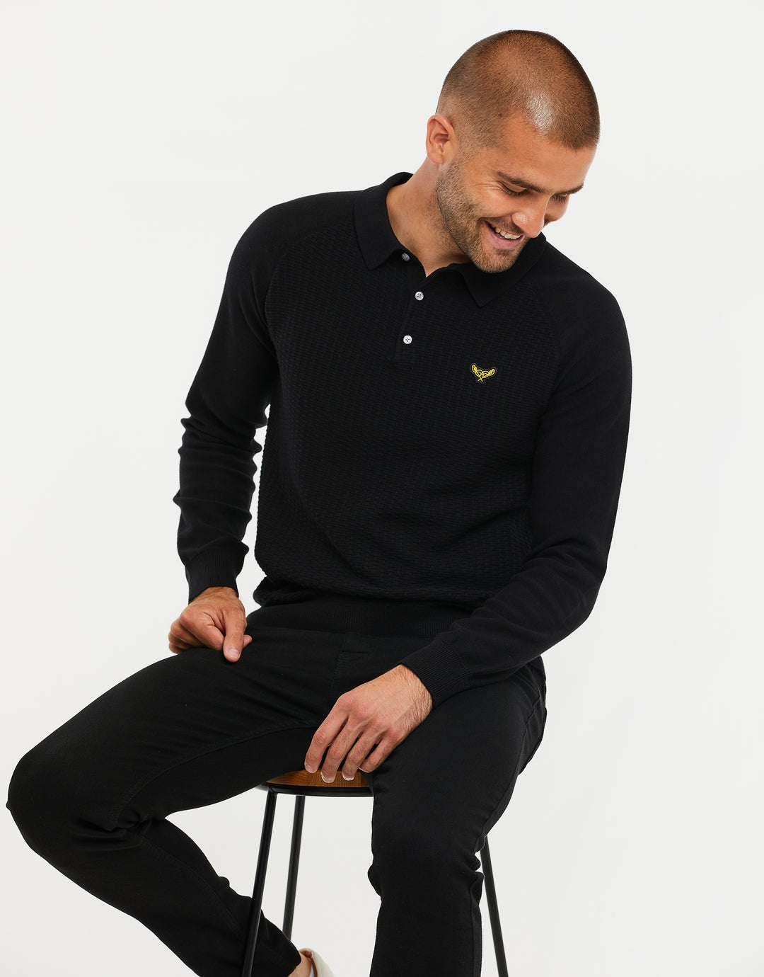 Black Long Sleeve Polo Jumper