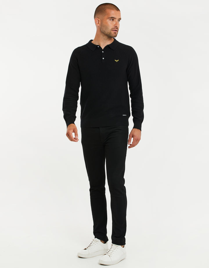 Black Long Sleeve Polo Jumper