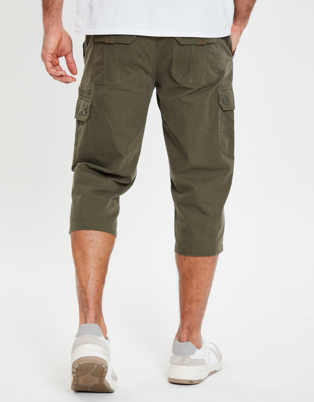 Khaki Green 3/4 Length Belted Cargo Trousers