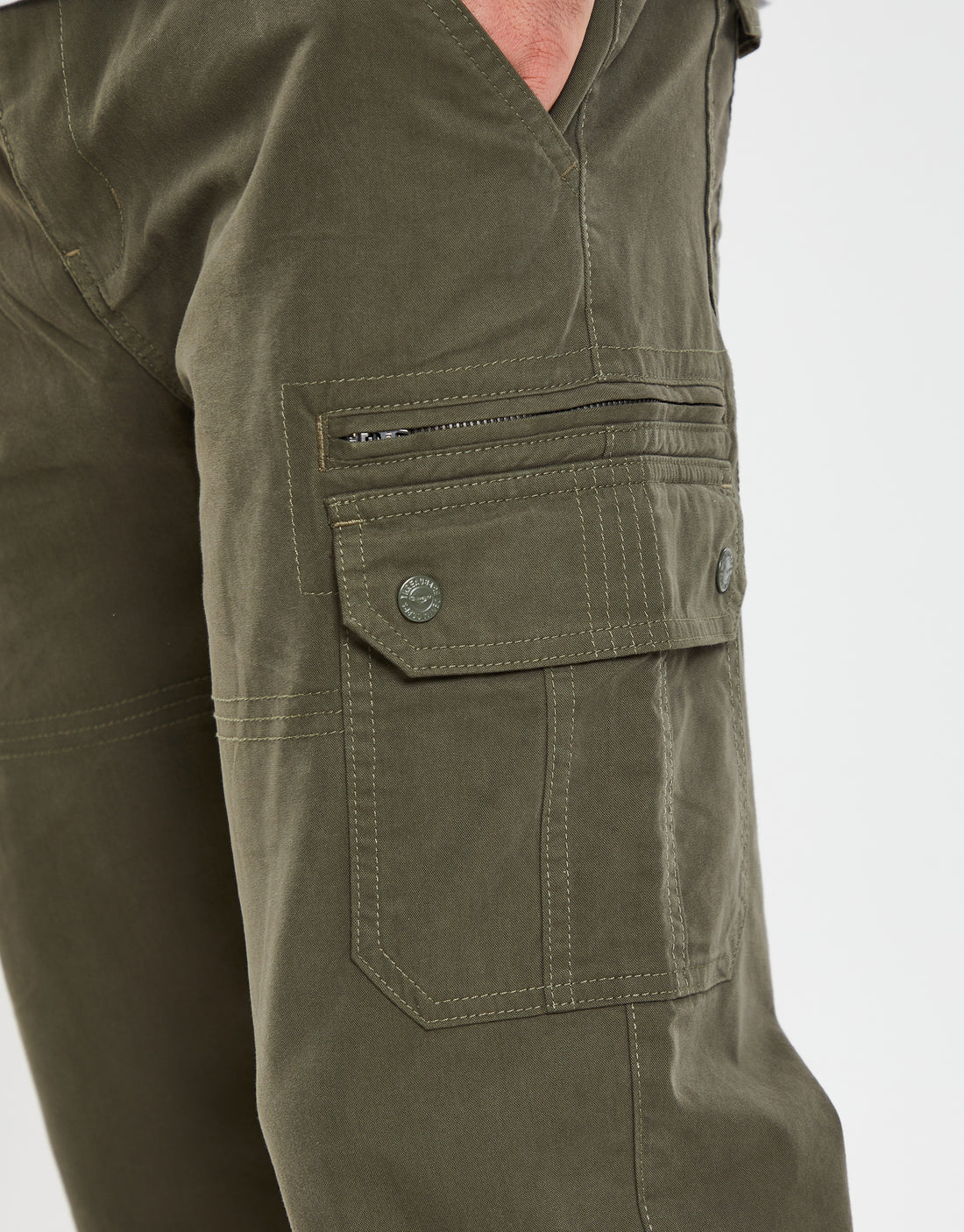 Men's Khaki Green 3/4 Length Belted Utility Cargo Trousers