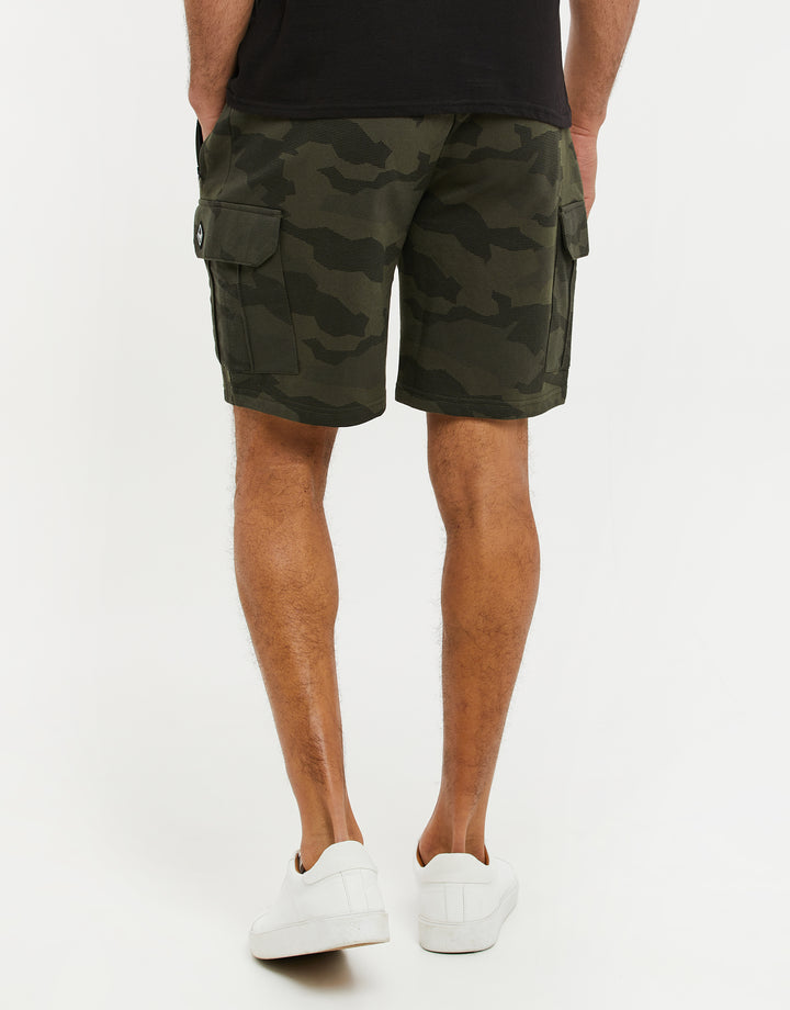 Khaki Green Camo Cargo Sweat Shorts