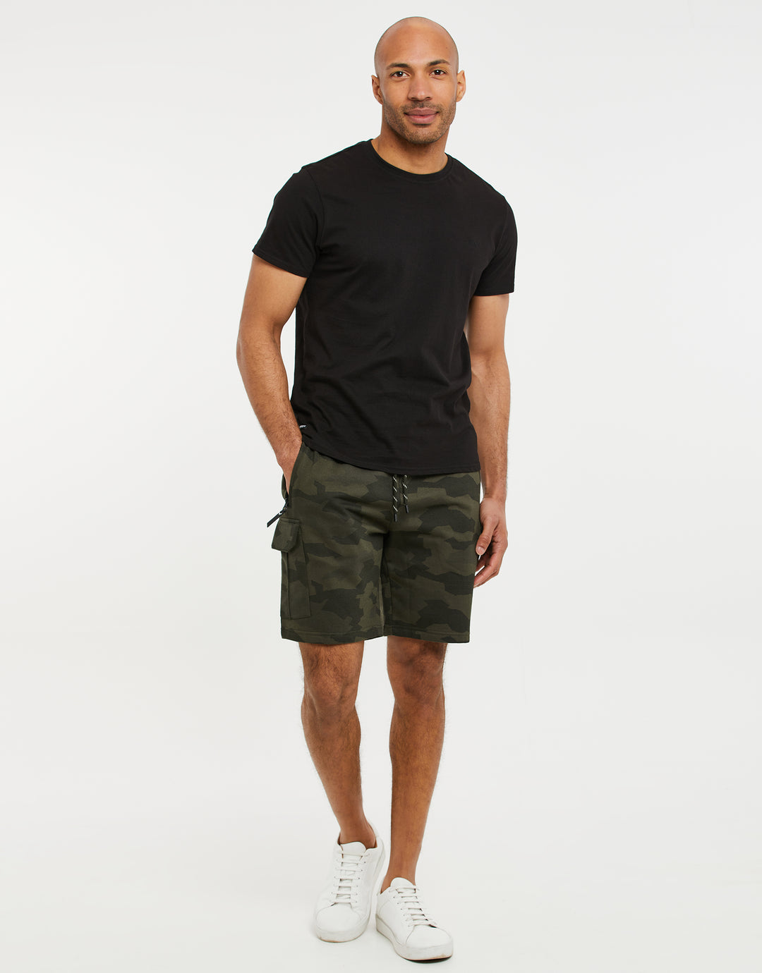 Khaki Green Camo Cargo Sweat Shorts