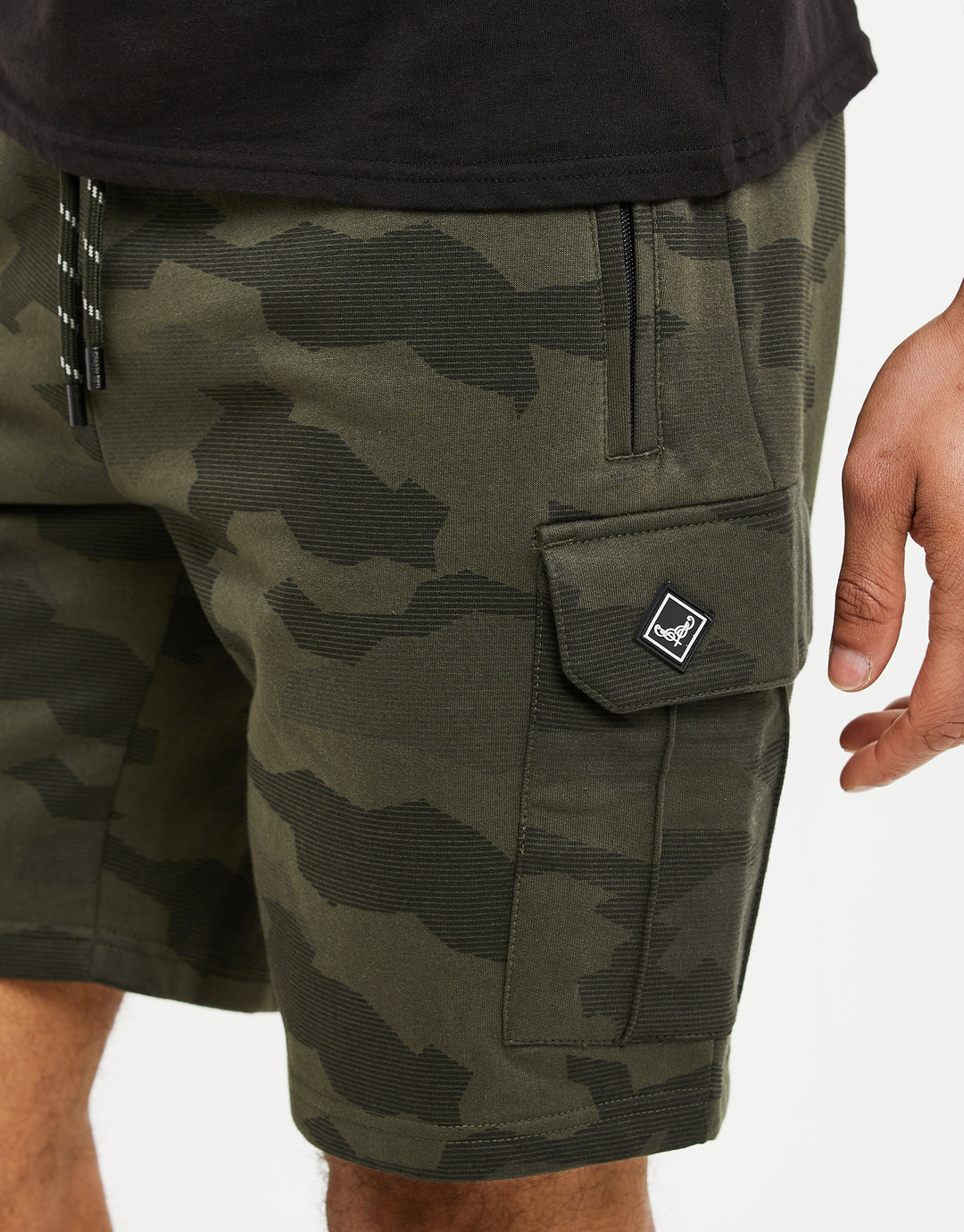 Khaki Green Camo Cargo Sweat Shorts