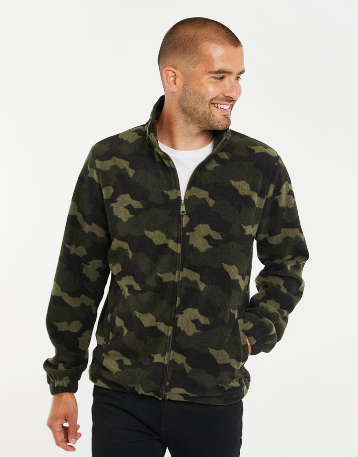 Khaki Camo Zip-Through Borg Fleece