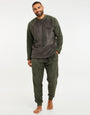 Khaki Green & Charcoal Faux Borg Loungewear (2-Piece Set)