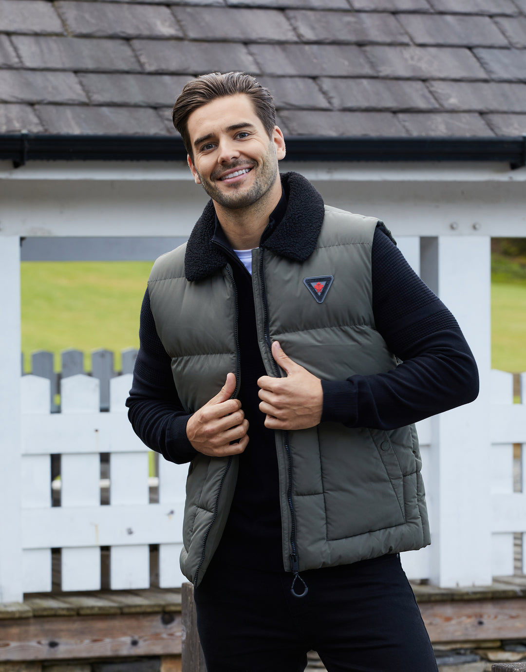 Khaki Green Borg Collar Padded Gilet