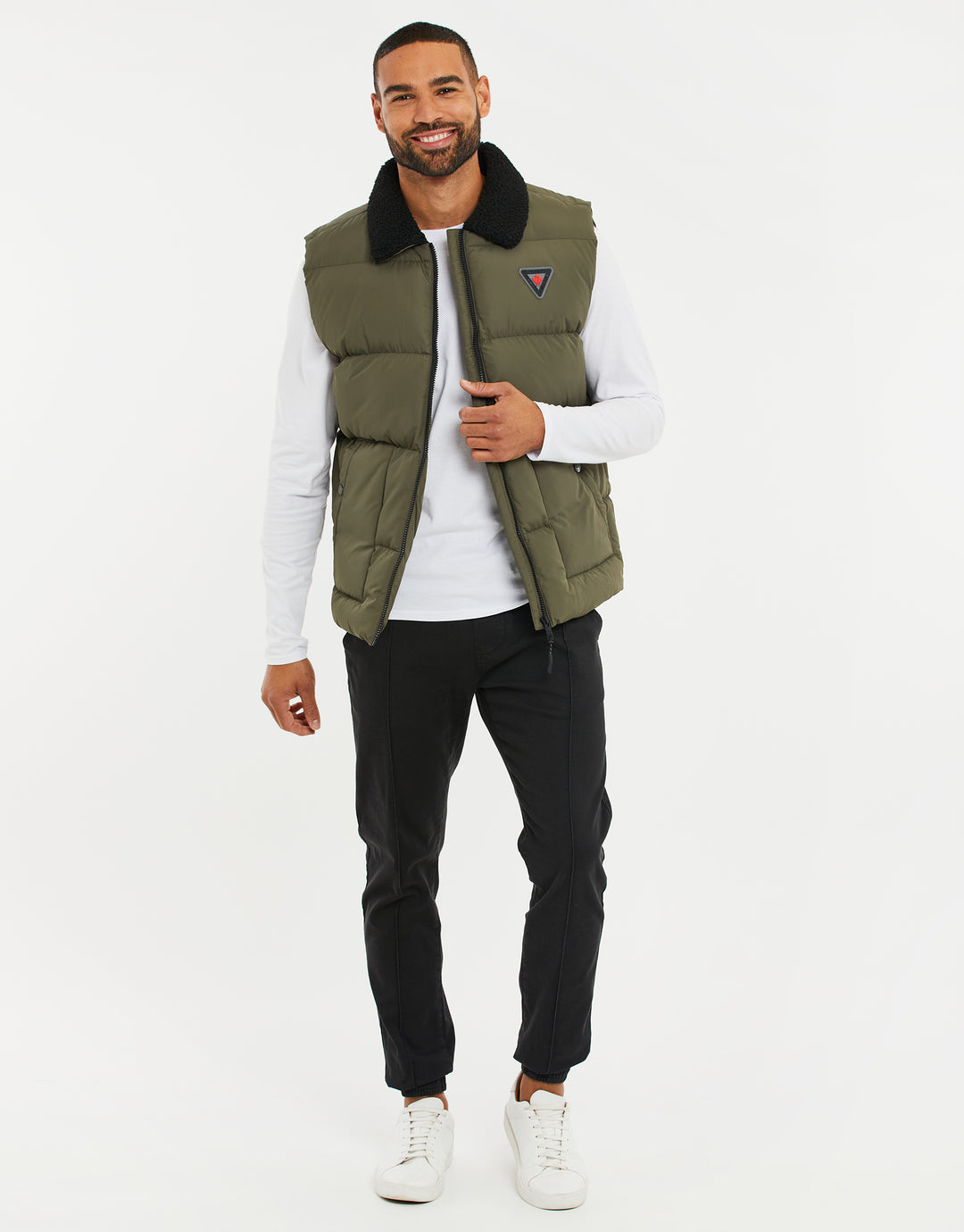 Khaki Green Borg Collar Padded Gilet