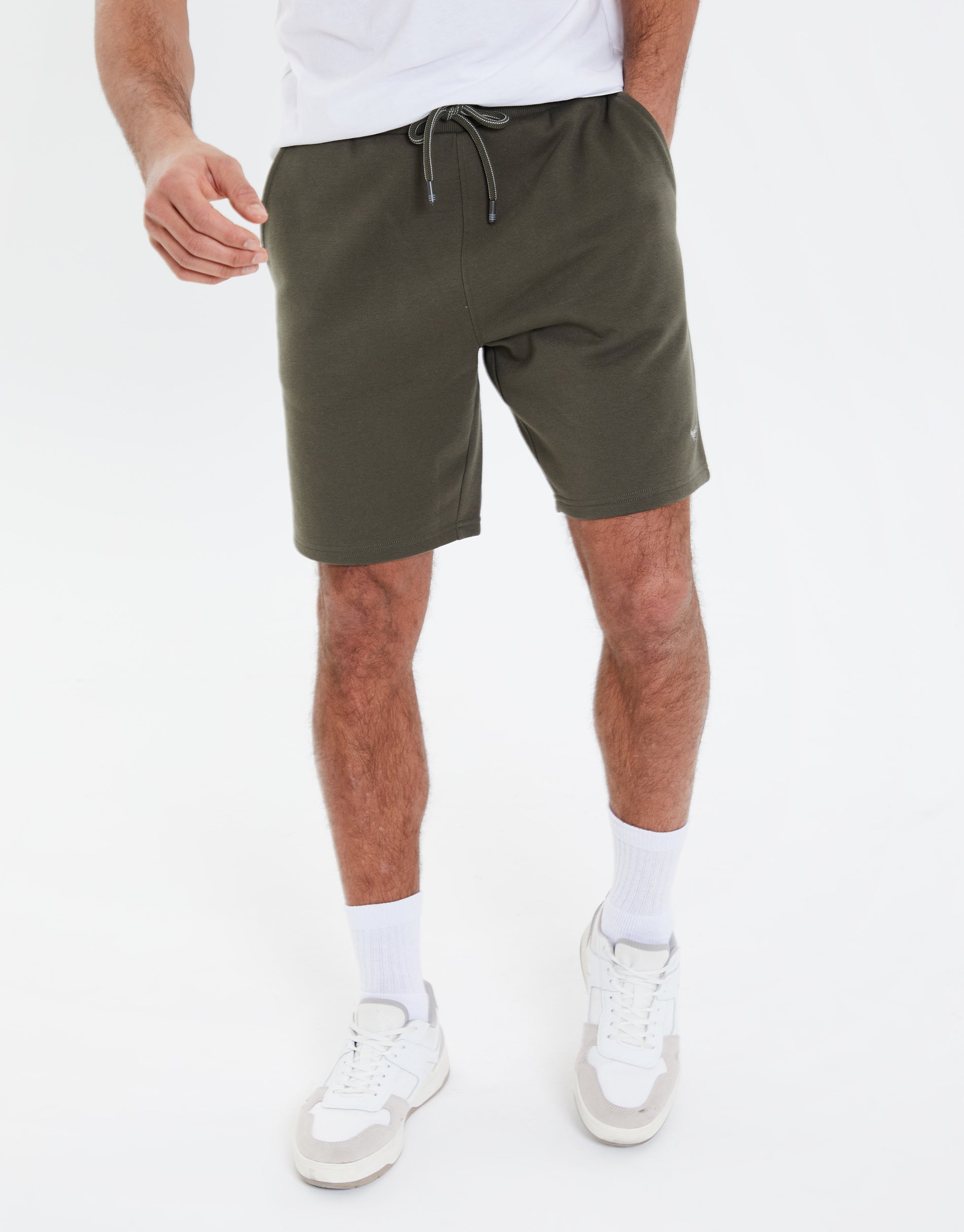 Men s Khaki Green Fleece Sweat Shorts Threadbare