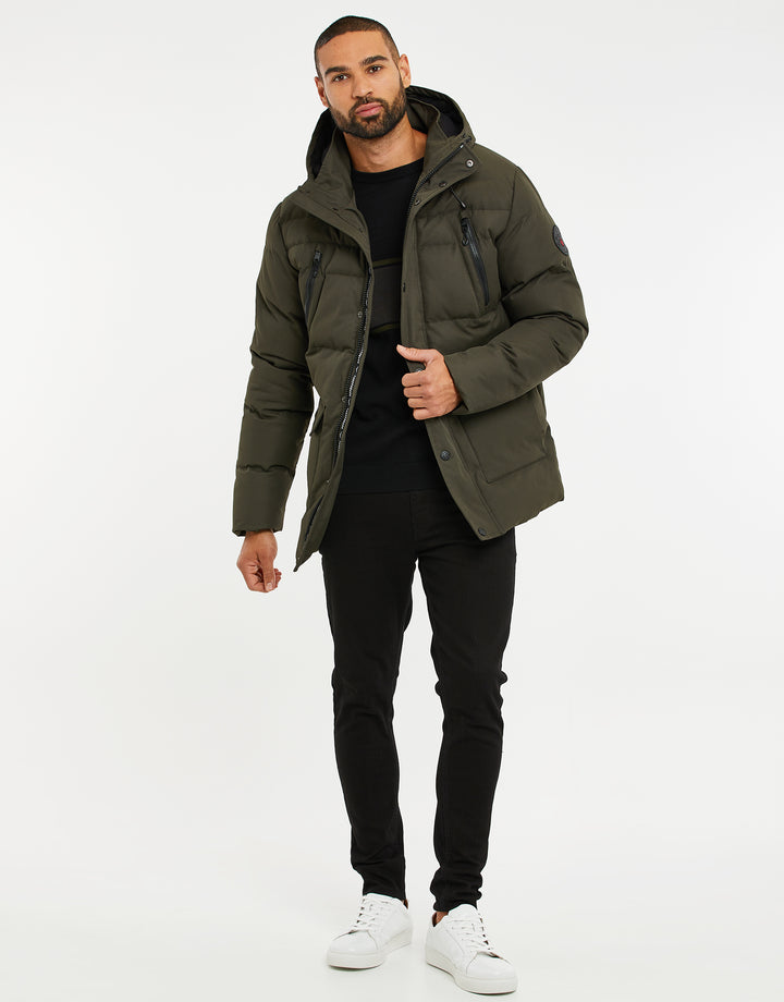 Khaki Green Hooded Padded Jacket