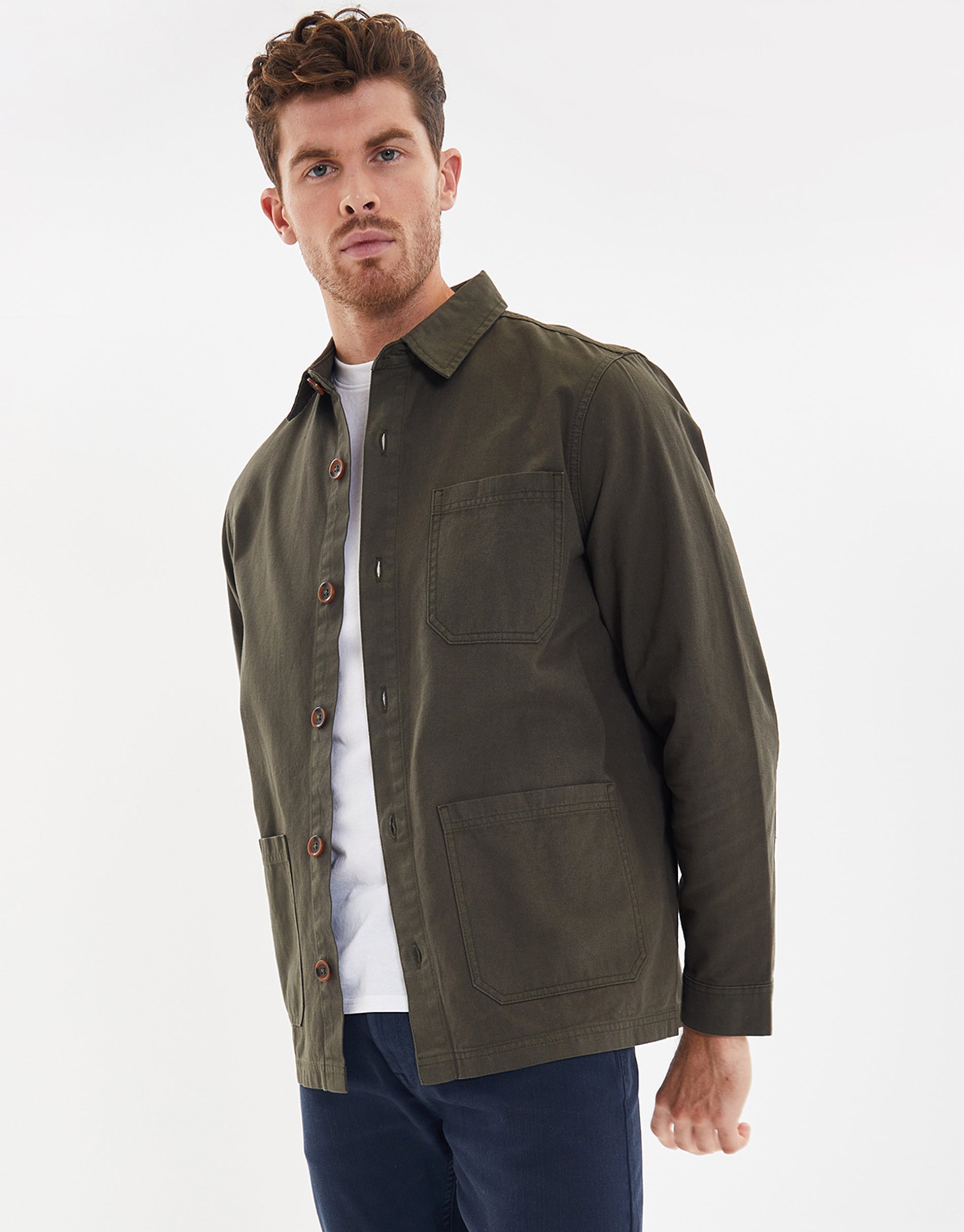 Threadbare Men's Khaki Green Lightweight Button Down 3 Pocket