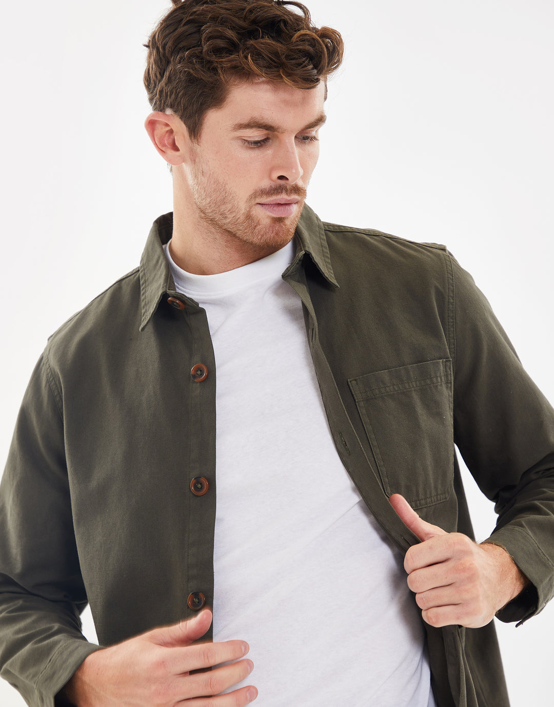 Khaki Green Button Down Cotton Shacket