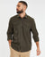 Khaki Green Linen Blend Twin Chest Pocket Long Sleeve Shirt